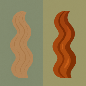 Comparación visual de cabello apagado frente a cabello brillante tras coloración vegetal.
