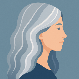 mezcla de tonos grises y naturales mostrando el efecto de gray blending en el cabello.