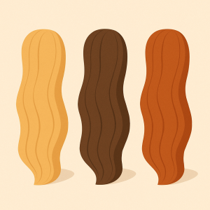 Secciones de cabello en distintos tonos naturales para elegir matiz personalizado.